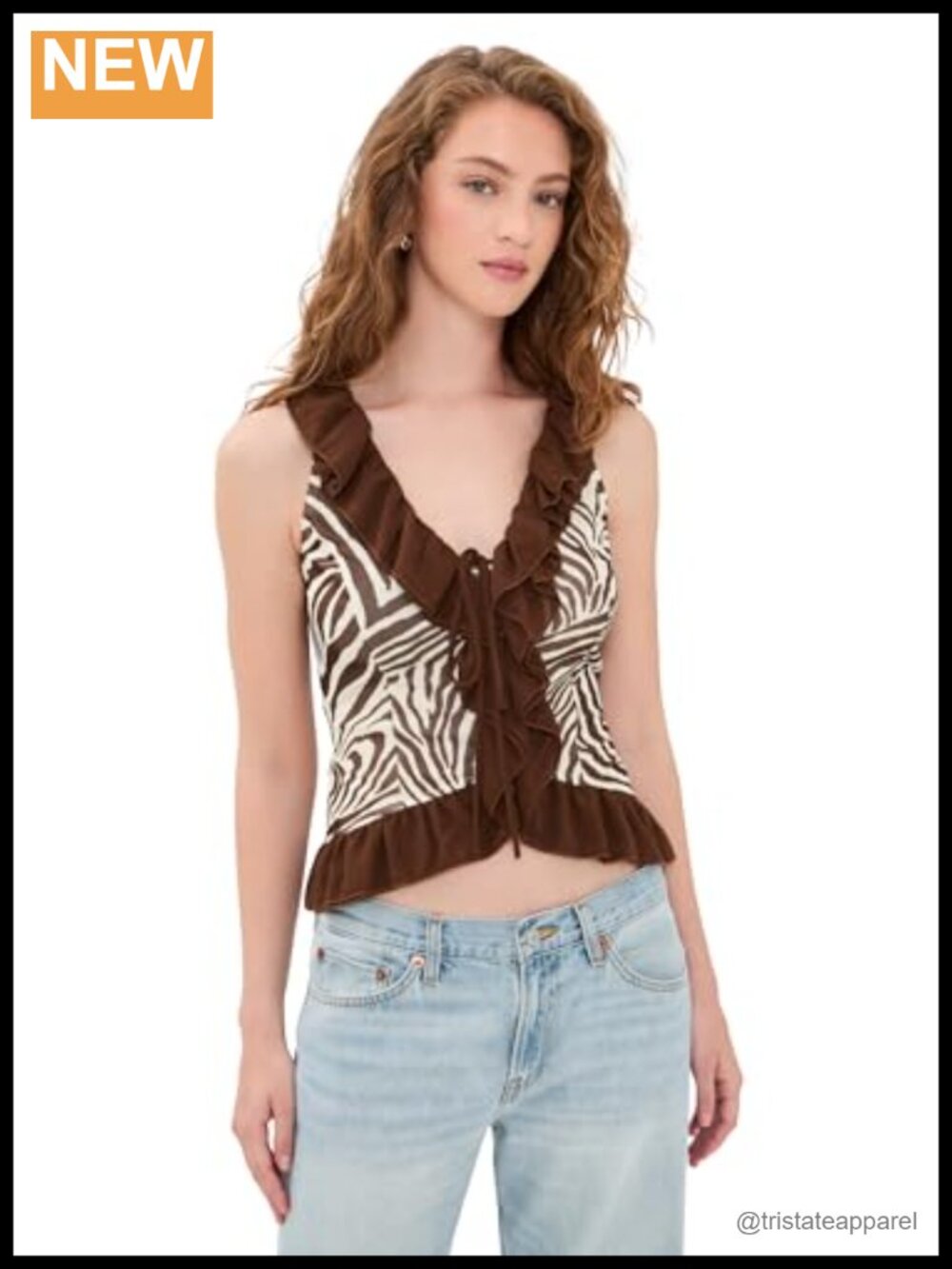 Women's Zebra Print Blouse V-Neck Sleeveless Ruffled Bow Tie Blouse